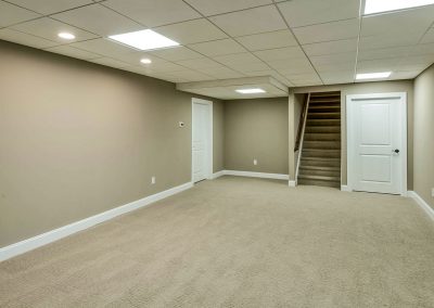 carpeted basement with suspended ceiling