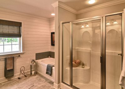 decorative walls with tub and shower
